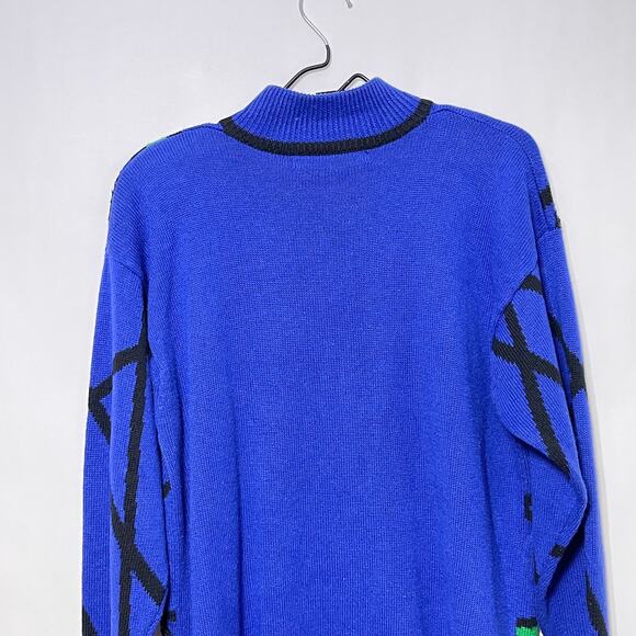 Knit Sweater Women's Medium Blue Church Stained Glass 80s Vintage Art To Wear - Picture 12 of 15